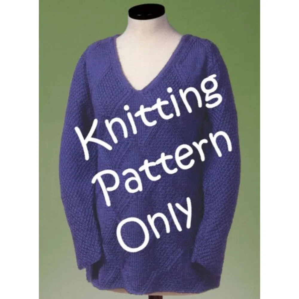 New Sue McCain Vermont Fiber 128 Moss Diamond V-Neck Pullover Knitting Pattern